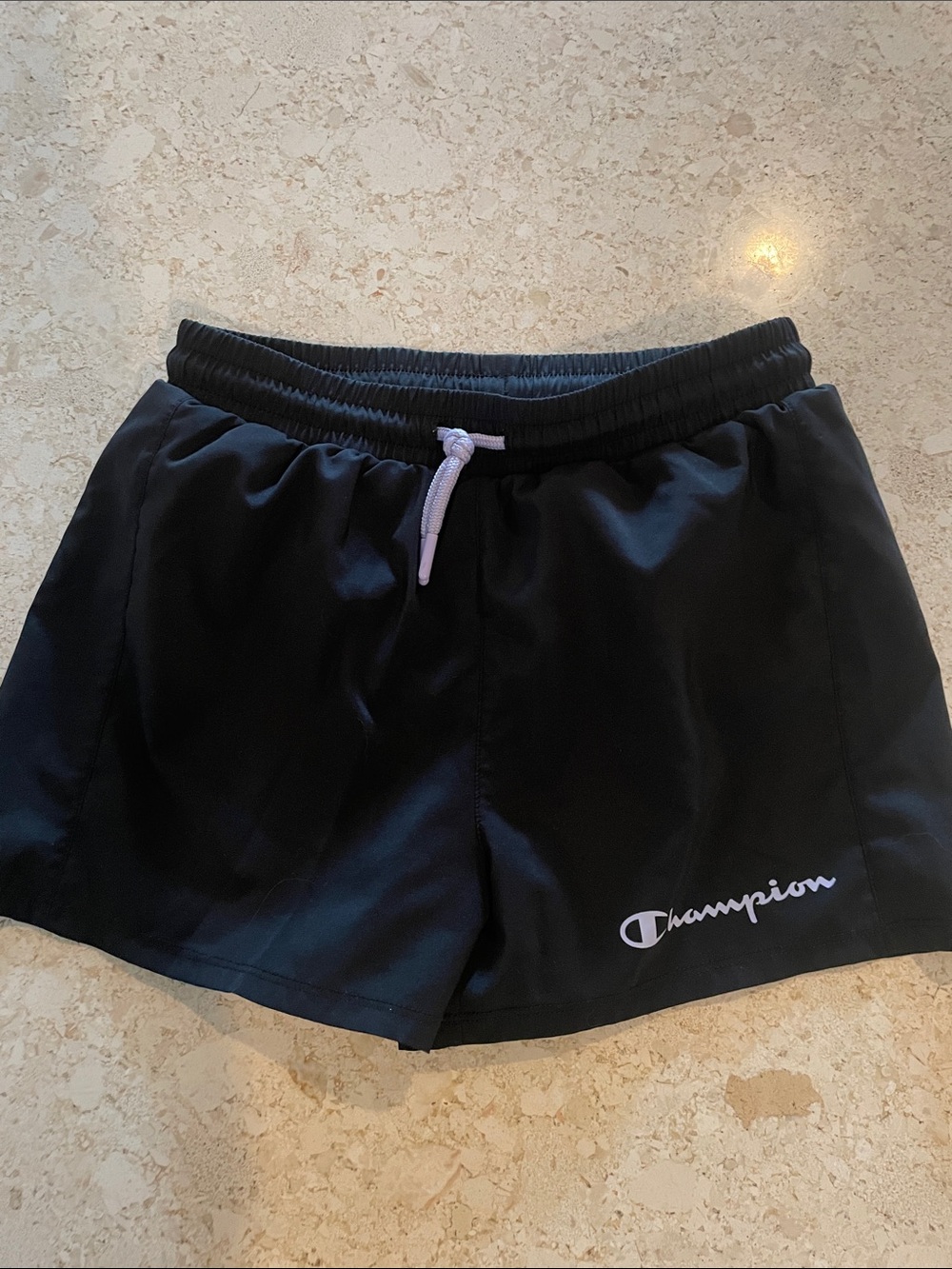 Champion Black Athletic Shorts with Light Pink Drawcord